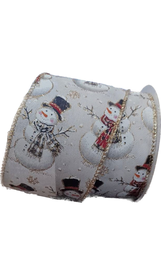 Wired Winter Snowman Scene Ribbon-2.5”x10 Yards
