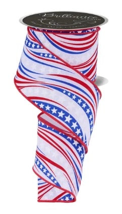Wired Patriotic Ribbon- 2.5”x 10 Yards