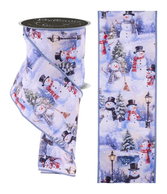Wired Winter Snowman Scene Ribbon- 4”x10 Yards