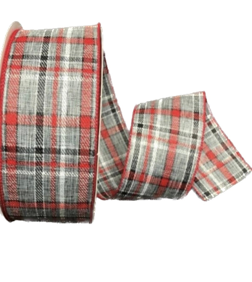 50 Yards - 2.5” Red, Black and Gray Christmas Plaid Ribbon