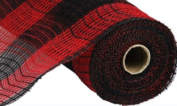 10.5 inch x 10 Yards Red and Black Check Fabric Mesh