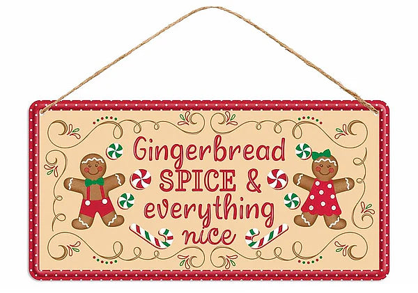 Gingerbread Spice and Everything Nice Metal Tin Wreath Sign- 12”x6”