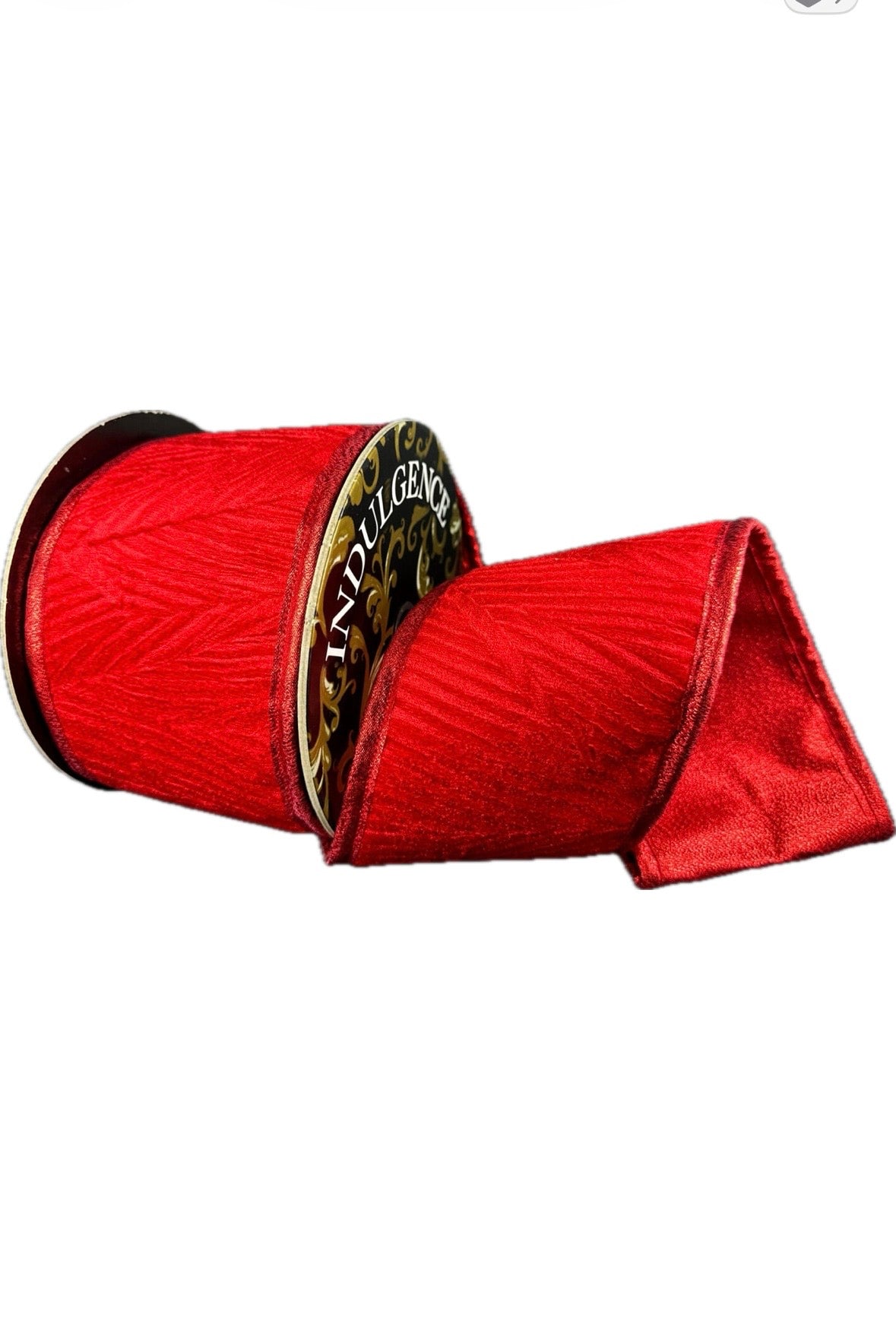 Wired Red Leaf Pressed Velvet/Red Metallic Back/Puffy Edge Ribbon- 4”x5” Yards