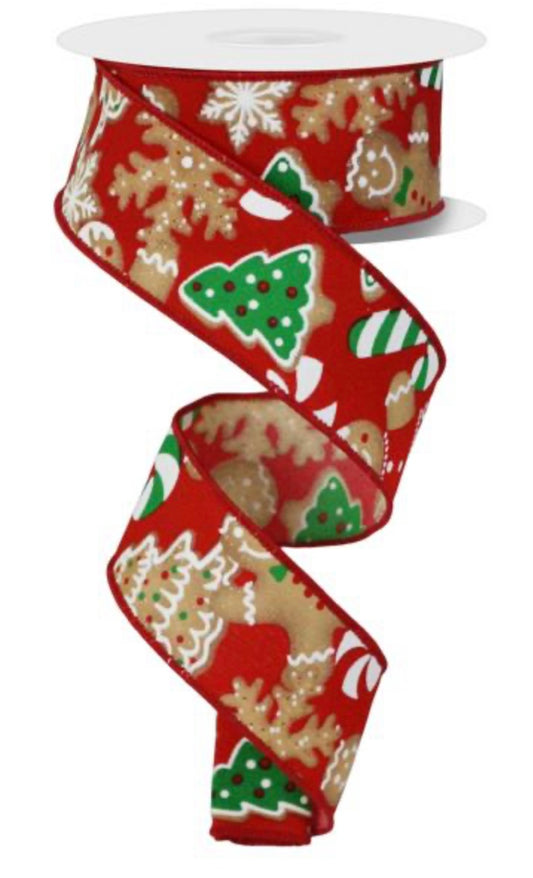 10 Yards - 1.5” Wired Gingerbread Cookie and Candy Ribbon