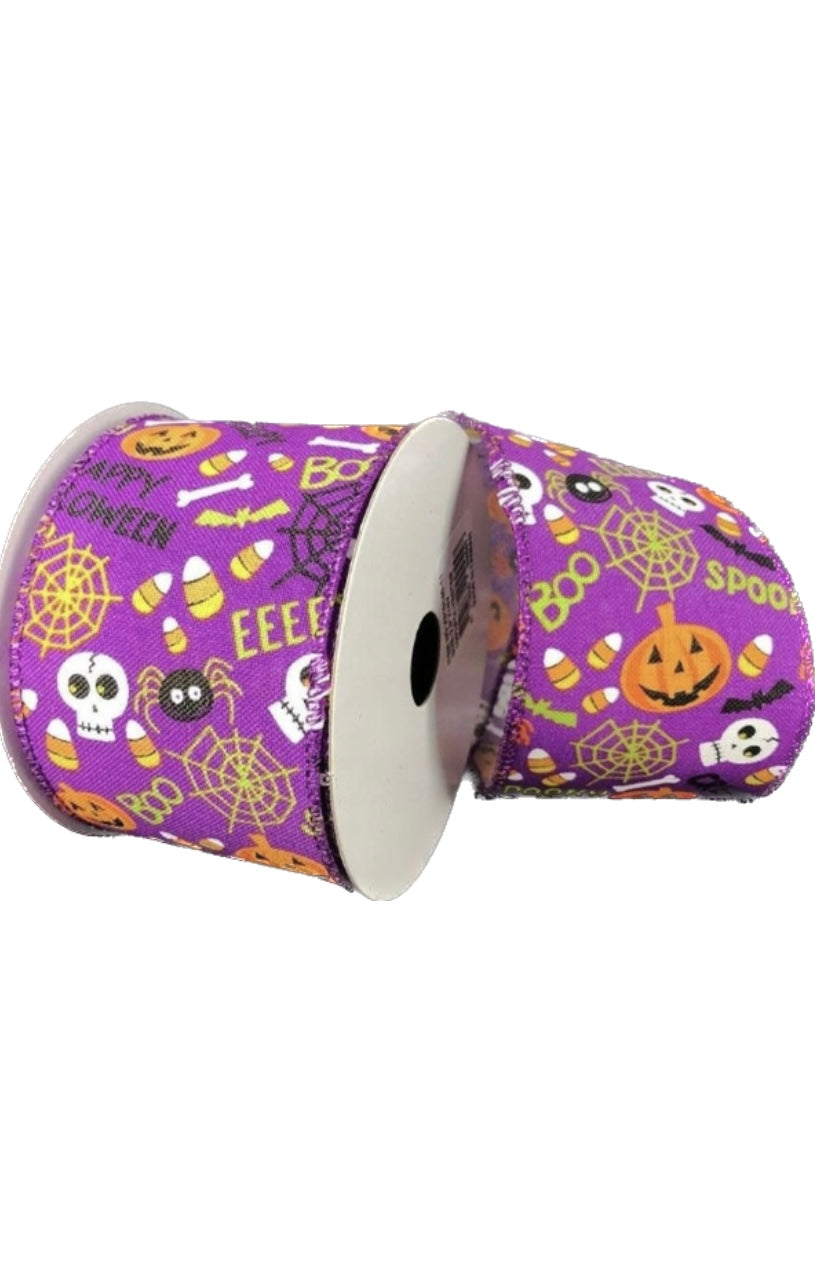 Wired Purple Whimsical Halloween Ribbon-2.5”x 10 Yards