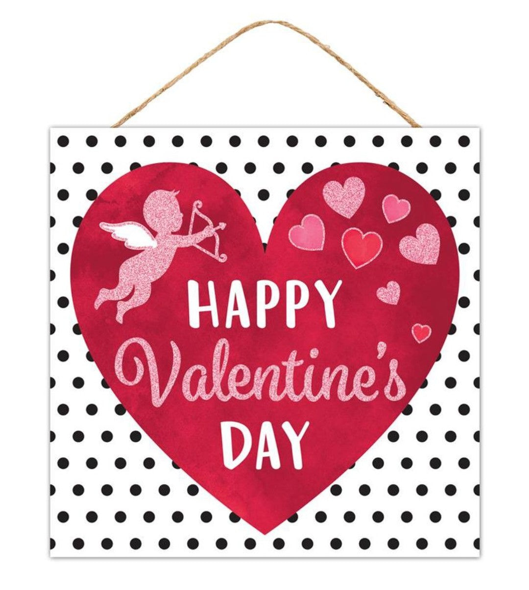 10” Square Happy Valentines Day Wreath Sign with Glitter Accent