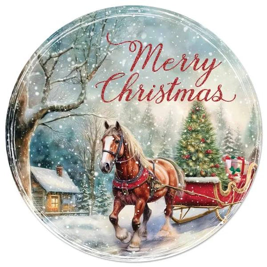 Merry Christmas Horse Wreath Sign-12” Round