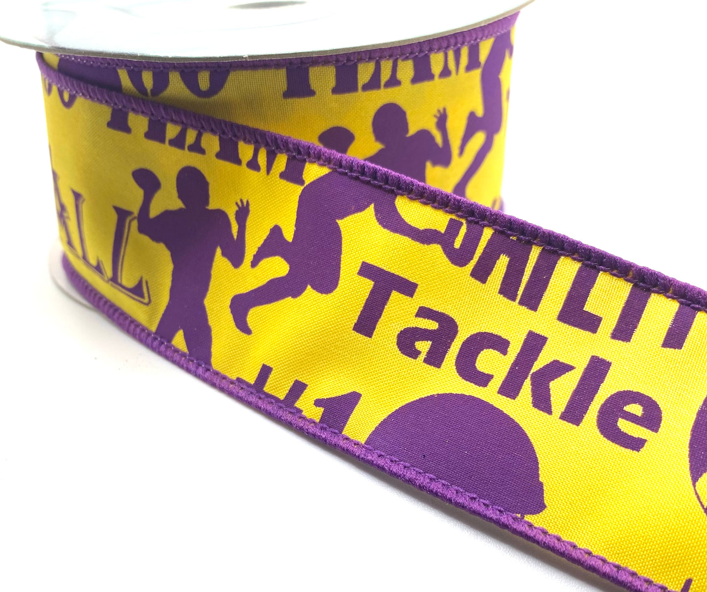 10 Yards - 1.5” Wired Yellow and Purple Satin Football Ribbon