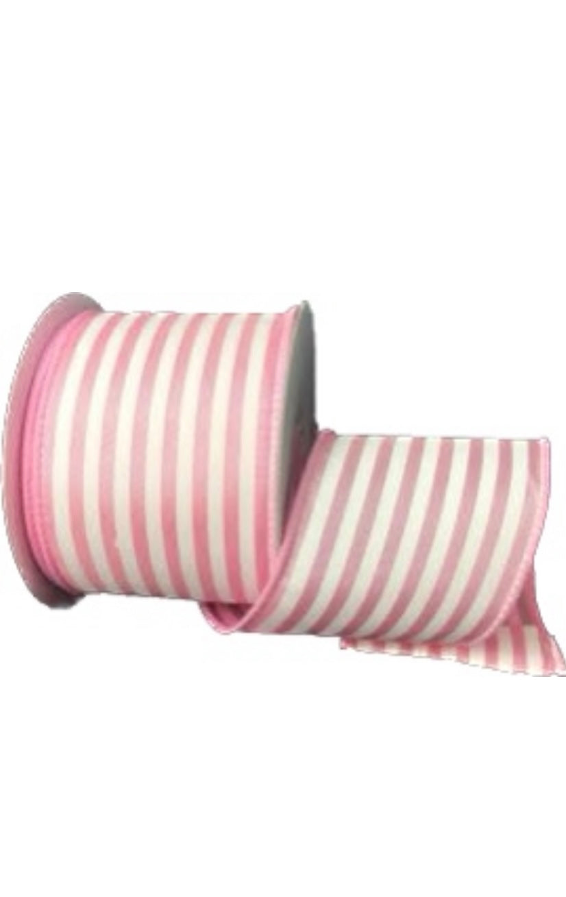 Wired Pink and White Stripe Ribbon- 2.5”x10 Yards