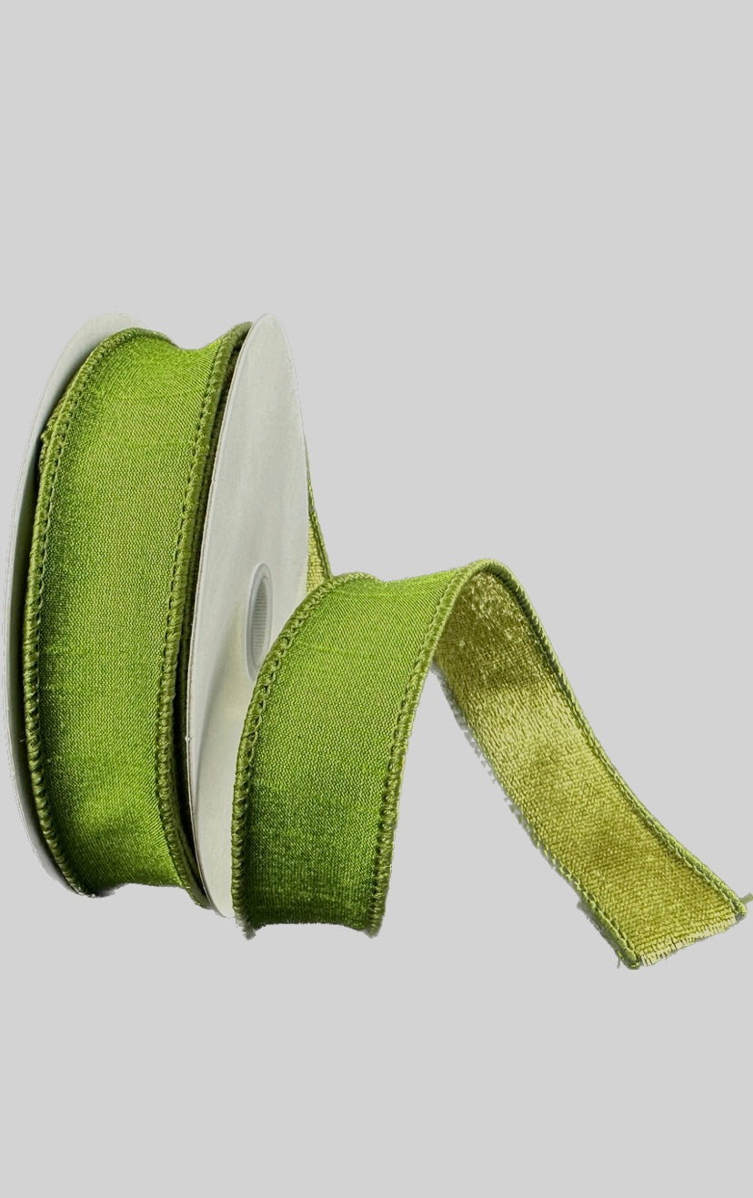 Wired Double Sided Moss Dupioni Velvet Ribbon- 1”x10 Yards