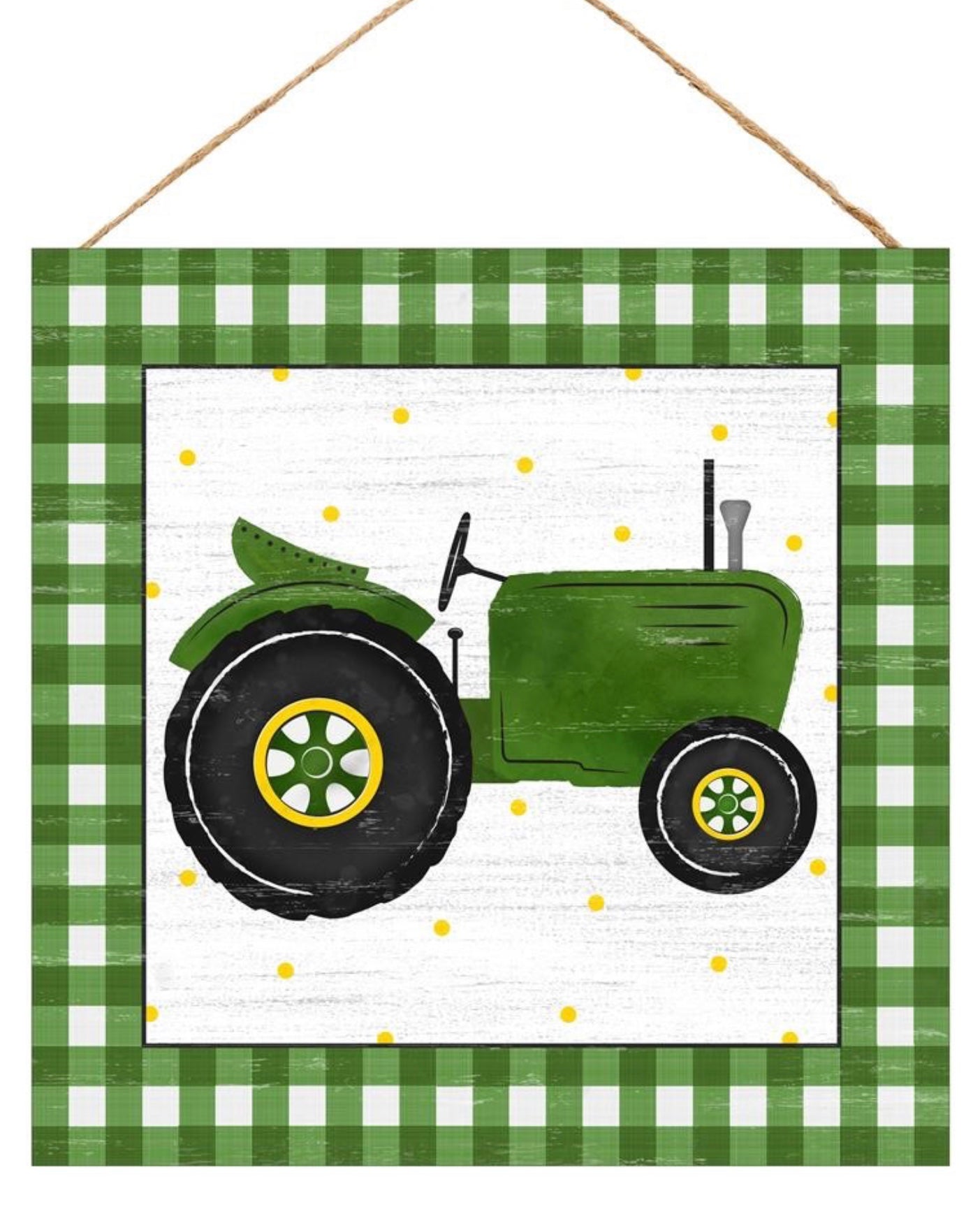 10” Square Green Tractor Wreath Sign