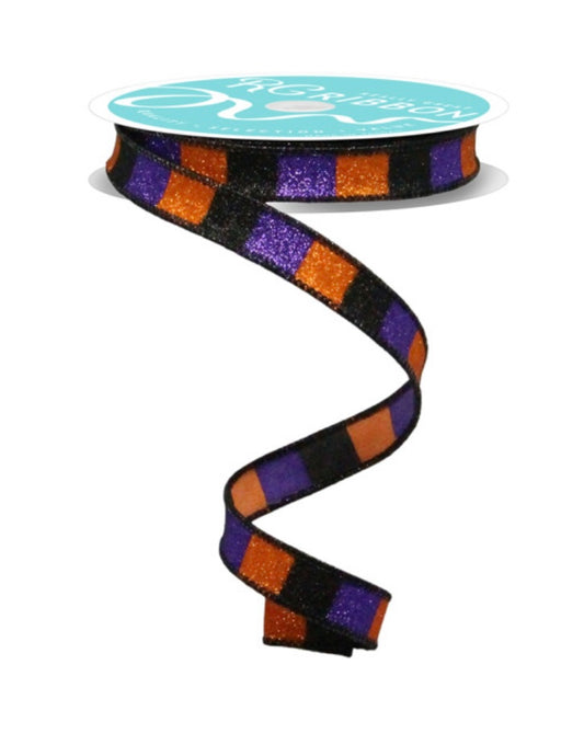 Wired Purple, Black, and Orange Glitter Stripe Ribbon- 5/8” x10 Yards