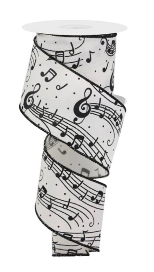 Wired Black and Ivory Music Note Ribbon- 2.5”x10 Yards