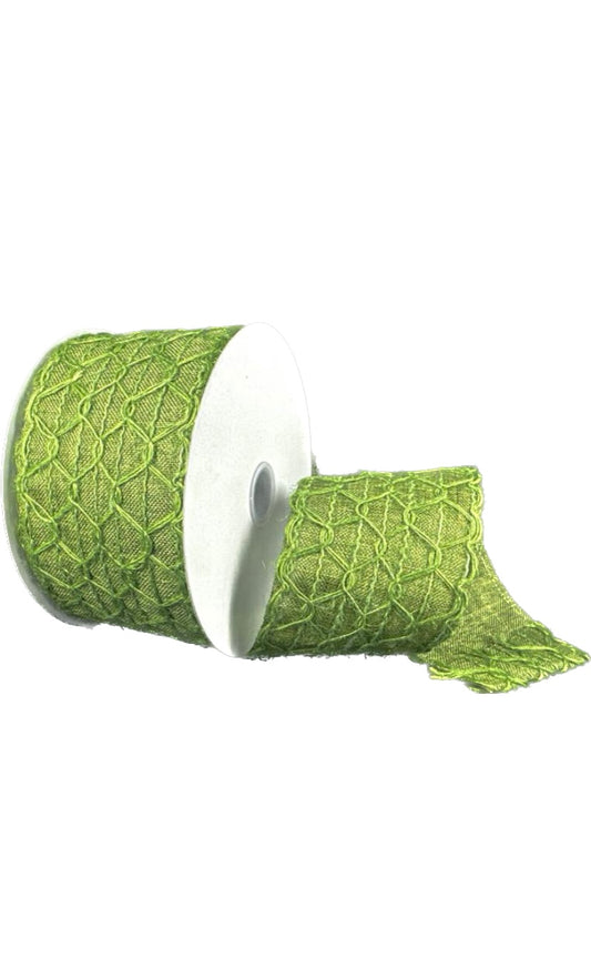 Wired Green Scallop Open Weave Moss Burlap Ribbon-2.5”x10 Yards