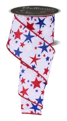 Wired Patriotic Stars and Stripes Ribbon- 2.5”x 10 Yards