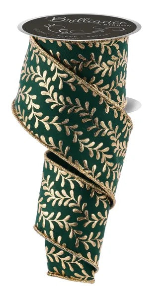 Wired Foil Leaf Swirl Ribbon- 2.5”x10 Yards