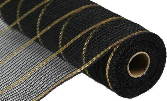 10.5 inch x 10 Yards Black and Matte Gold Jute Metallic Mesh