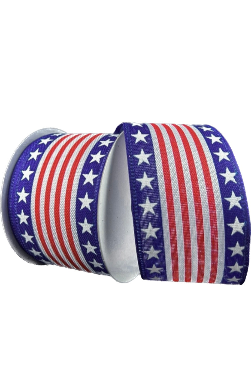 10 Yards - 2.5” Wired American Flag Ribbon