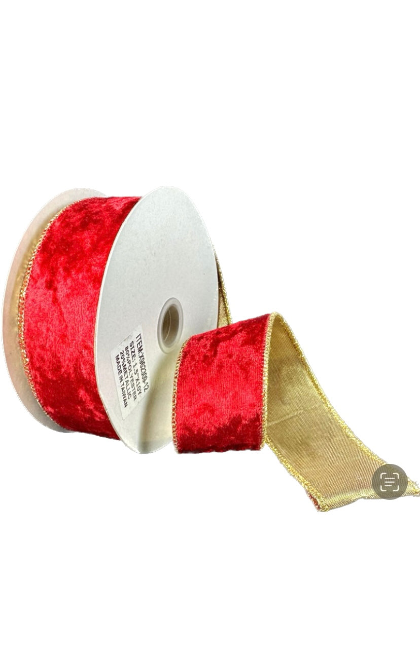 Wired Red Crushed Velvet Ribbon-1.5”x10 Yards