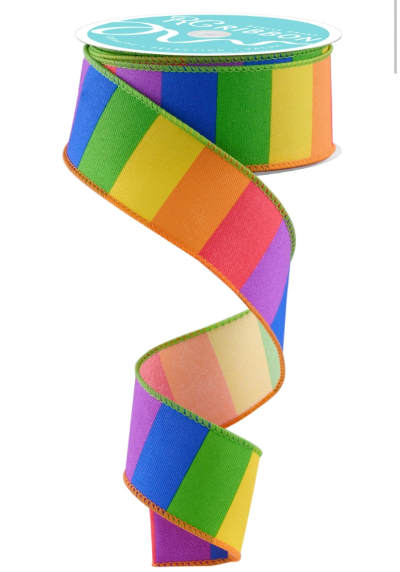 10 Yards- 1.5” Wired Horizontal Rainbow Ribbon