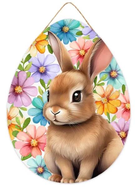 12"H x 9"L Bunny W/Florals Egg Sign Wreath Sign