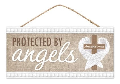 12.5"L x 6"H Protected By Angels Wreath Sign