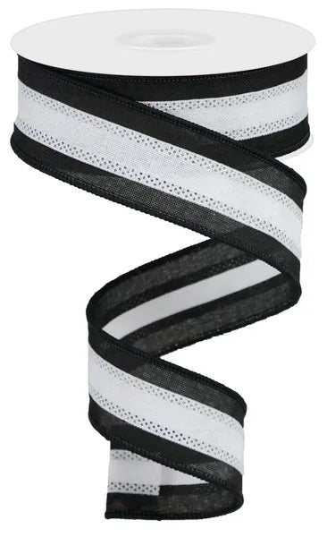 Wired White and Black Royal Burlap Ribbon-1.5”x10 Yards