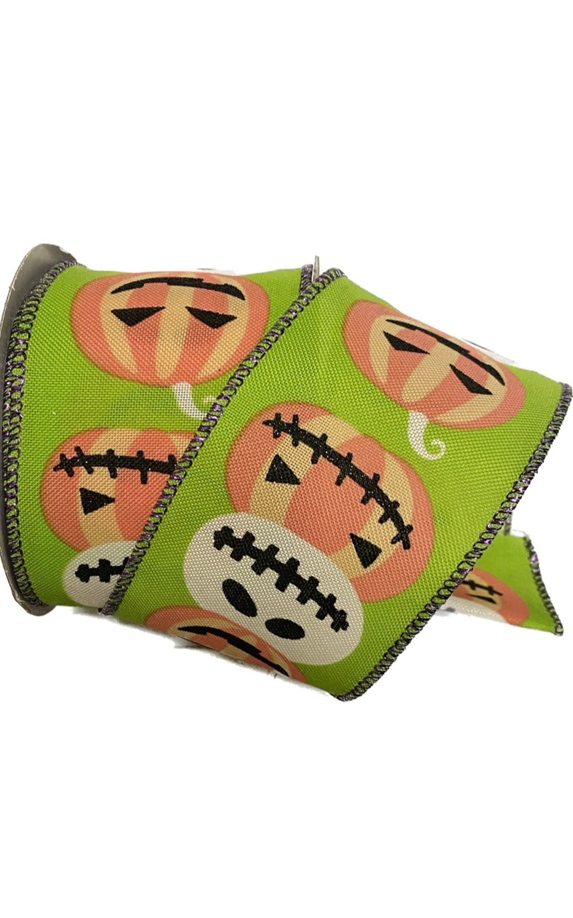 Wired Lime Jack-o-lantern Halloween Ribbon-2.5”x 10 Yards