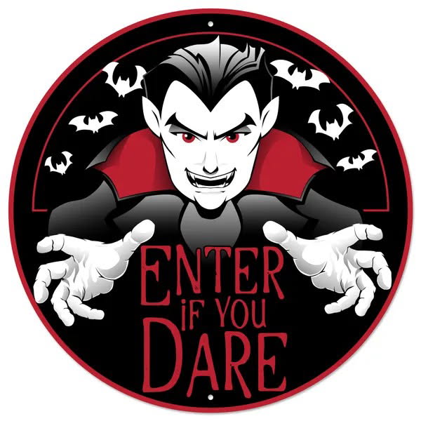12” Round Metal Vampire Enter If You Dare Wreath Sign