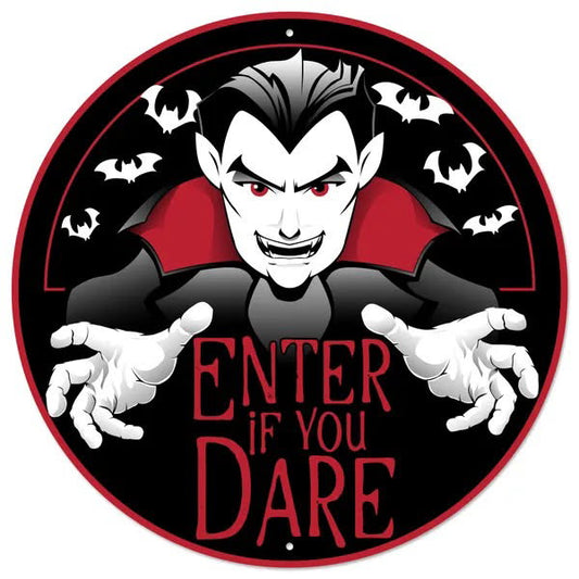 12” Round Metal Vampire Enter If You Dare Wreath Sign