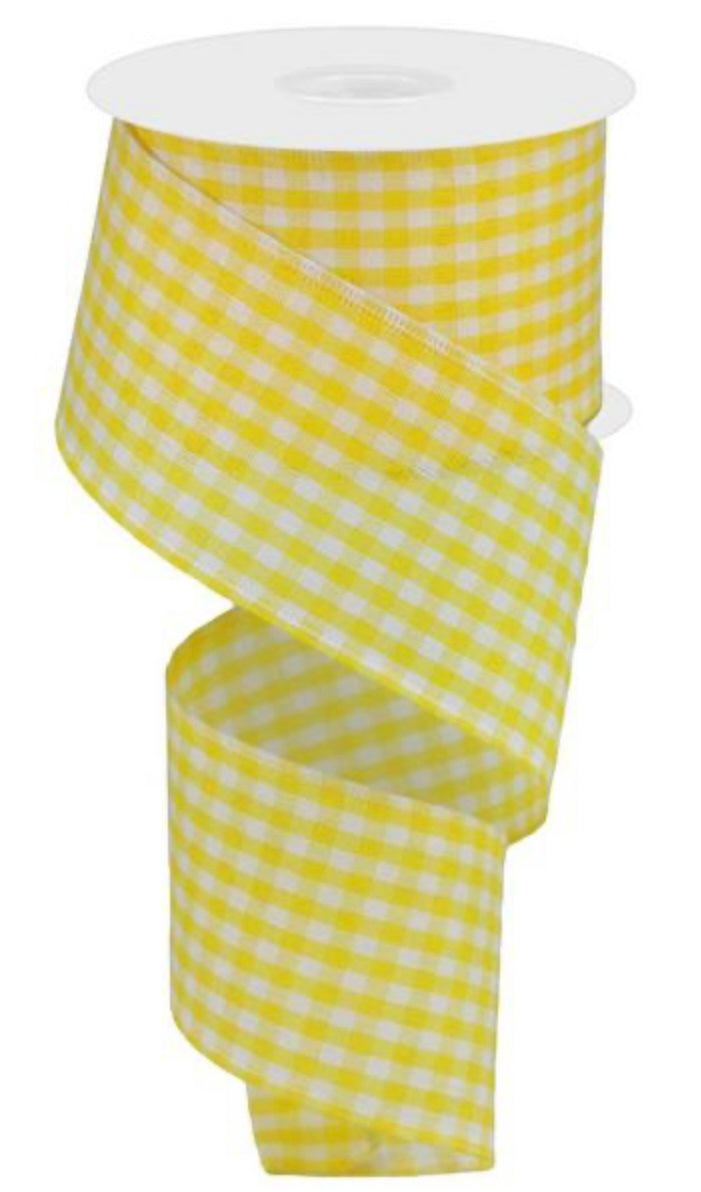 2.5”x 10 Yards Wired Golden Yellow and White Gingham Ribbon