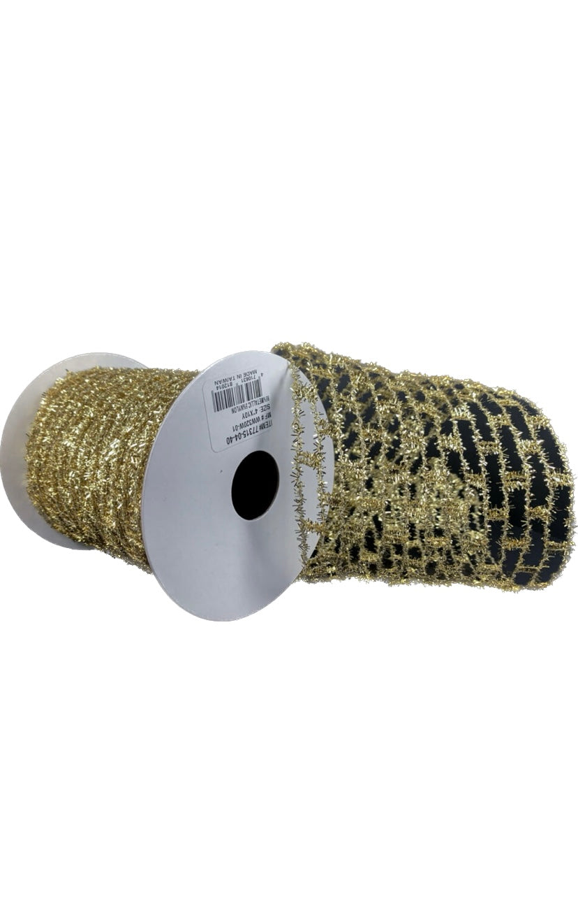 Wired Gold Sparkle Expandable Tinsel Ribbon-4”x10 Yards
