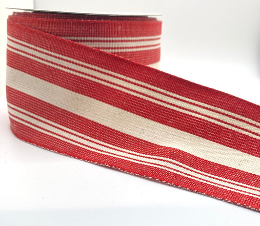 10 Yards - 2.5” Woven Wide Red Ticking Ribbon