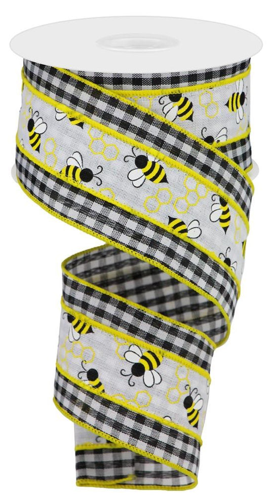 10 Yards - 2.5” Bumblebee Ribbon with Gingham Edges