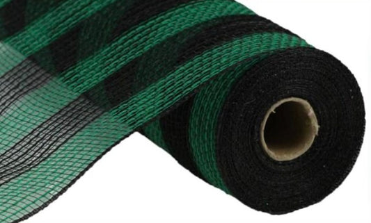 10.5” x 10 Yards Emerald Green and Black Thin Stripe Fabric Mesh