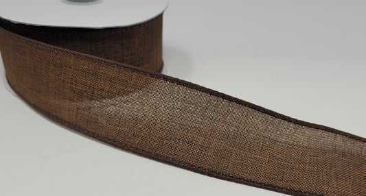 10 Yards - 1.5” Wired Dark Brown Linen Ribbon