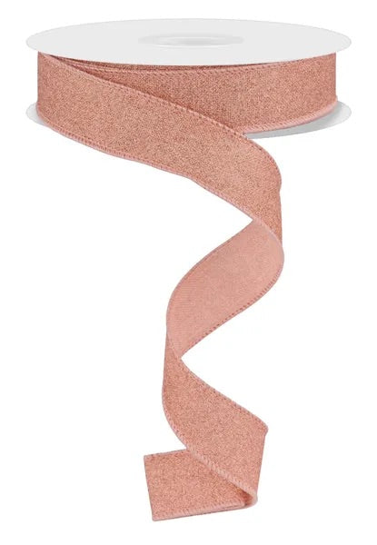 10 Yards - 7/8” Wired Rose Gold Glitter Ribbon