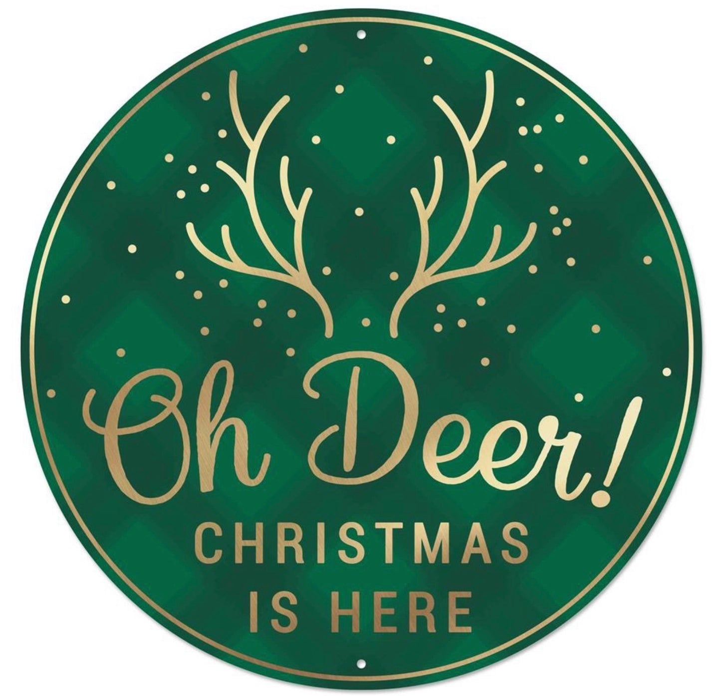 12” Round Metal Oh Deer Christmas is Here Wreath Sign