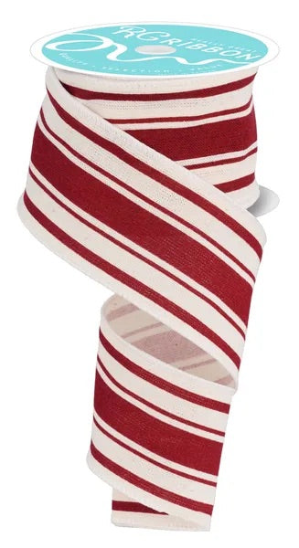 Ivory and Burgundy Farmhouse Stripe Ribbon- 2.5”x10 Yards