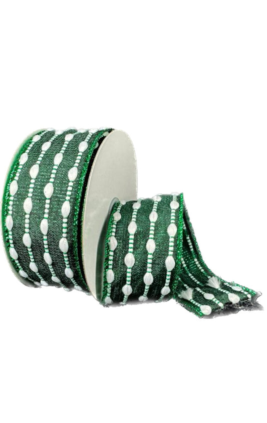 Wired Dark Green Metallic Snowball Weave Ribbon- 1.5”x 10 Yards