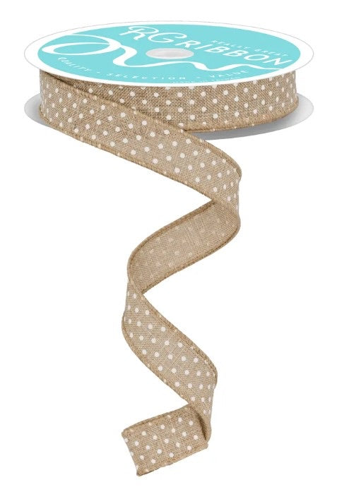 Wired Natural and White Raised Swiss Dot Ribbon-5/8”x10 Yards