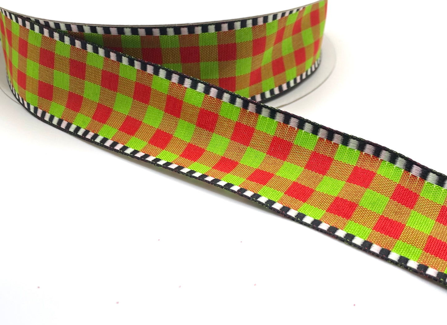 50 Yards - 1.5” Wired Red and Lime Green Ribbon