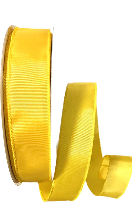 50 Yards - 1.5” Wired Yellow Ribbed Satin Ribbon