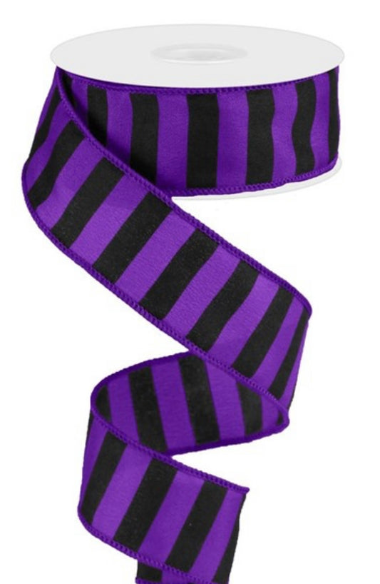 10 Yards - 1.5” Purple with Horizontal Black Stripes Ribbon - Everyday Ribbon