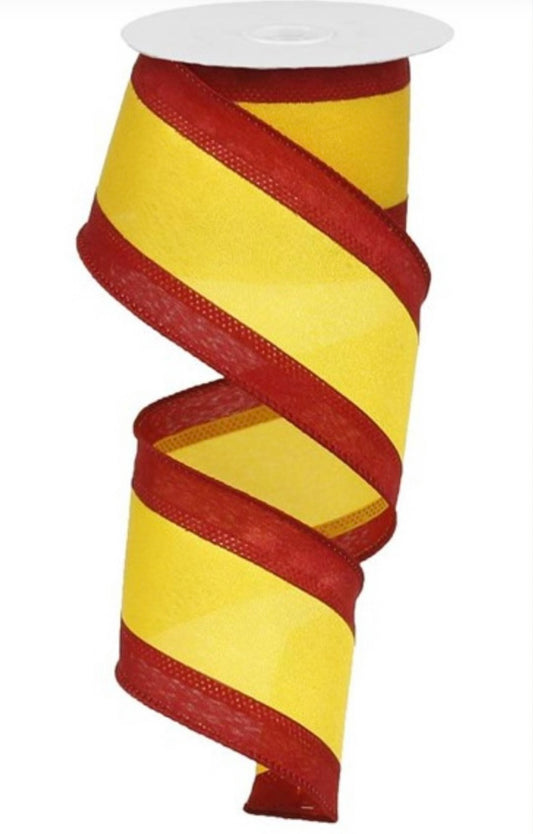 10 Yards - 2.5” Wired Red and Gold Stripe Sports Ribbon