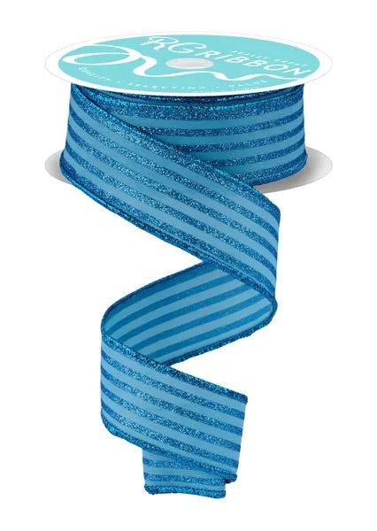 Wired Smoke Blue Vertical Stripes Ribbon- 1.5”x 10 Yards