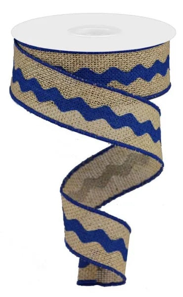 Wired Natural and Blue Ric Rac Ribbon-1.5”x10 Yards