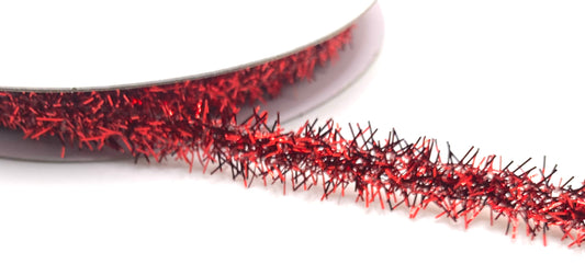 10 Yards - 3/8” Red Sparkle Tinsel