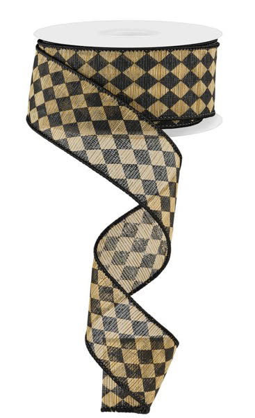 Small Black and Gold Metallic Harlequin Ribbon- 1.5”x10 Yards
