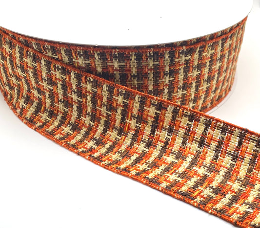 50 Yards - 2.5” Wired Brown Cream and Orange Fall Ribbon